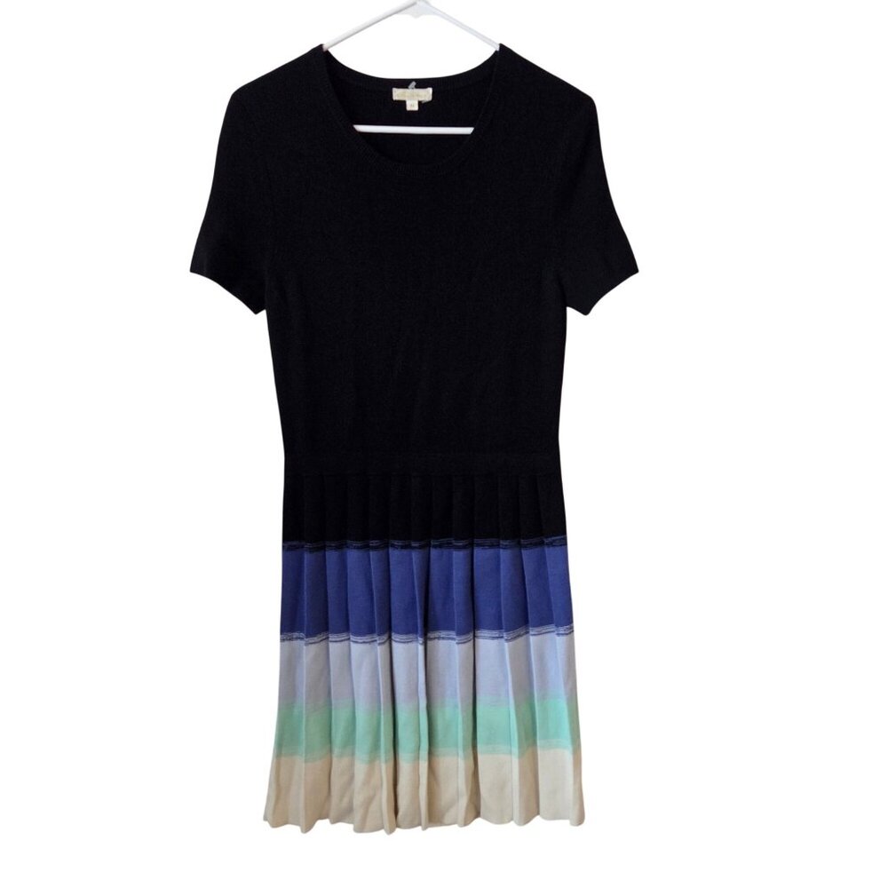 Shoshanna Womens Size M Black Multicolor Ombre Stripe Pleated Short Sleeve Dress